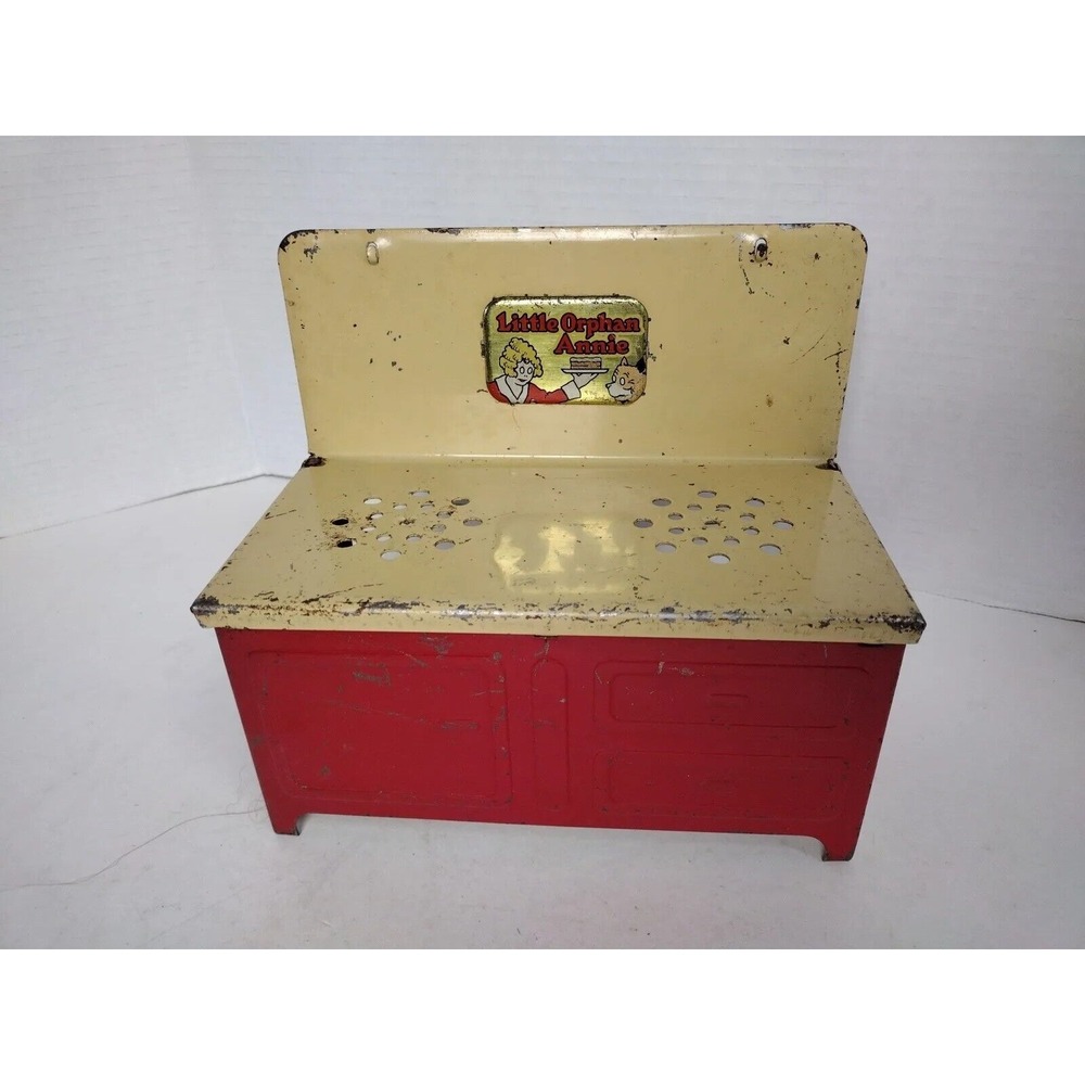 Antique 1930s Little Orphan Annie Tin Metal Red Stove Vintage Childs Toy